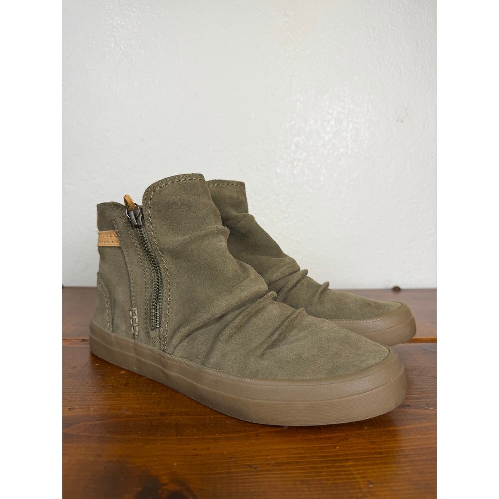 Sperry Women’s 6.5 Olive Green Suede High Top Sneakers Boots Side Zip